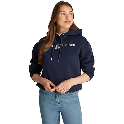 Tommy Hilfiger Damen Hoodie mit Logo, Blau (Dark Night Navy), XL Tommy Hilfiger Damen Hoodie mit Logo, Blau (Dark Night Navy), XL