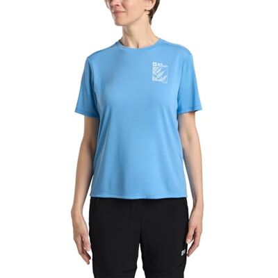 Jack Wolfskin Damen Vonnan Graphic W T-Shirt, Explore Mid Blue, XS EU Jack Wolfskin Damen Vonnan Graphic W T-Shirt, Explore Mid Blue, XS EU