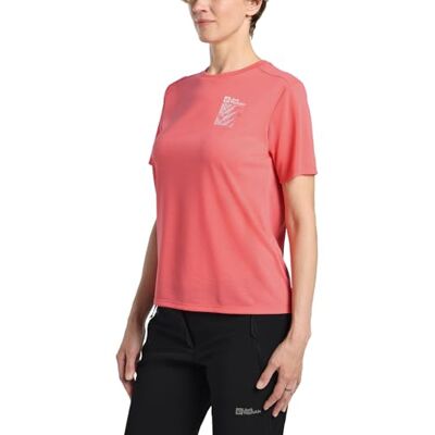 Jack Wolfskin Damen Vonnan Graphic W T-Shirt, Explore Sunset Coral, XS EU Jack Wolfskin Damen Vonnan Graphic W T-Shirt, Explore Sunset Coral, XS EU