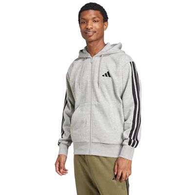 Adidas Herren Essential Three Stripes Fleece Zipper Hoodie Sweatshirt, medium Grey Heather/Black, XL Adidas Herren Essential Three Stripes Fleece Zipper Hoodie Sweatshirt, medium Grey Heather/Black, XL