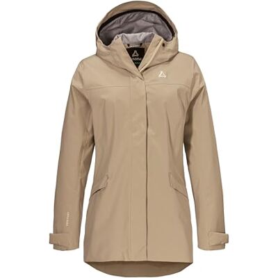 Schöffel Damen CIRC Jacket Style Smue WMN, Regenjacke mit 2-Lagen VENTURI Membrane, atmungsaktive Funktionsjacke mit Kapuze und Pack-Away Tasche, brandon beige, 38 Schöffel Damen CIRC Jacket Style Smue WMN, Regenjacke mit 2-Lagen VENTURI Membrane, atmungsaktive Funktionsjacke mit Kapuze und Pack-Away Tasche, brandon beige, 38