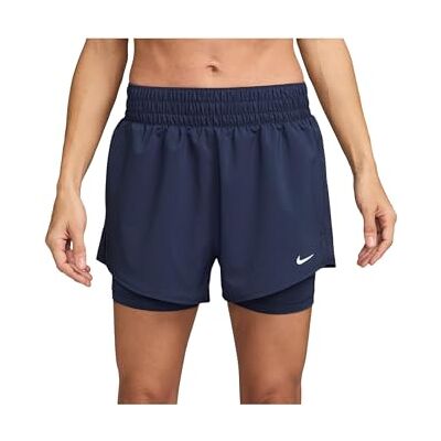 NIKE Damen One Df Hr 3In 2N1 Shorts, Midnight Navy/Reflective Silv, S NIKE Damen One Df Hr 3In 2N1 Shorts, Midnight Navy/Reflective Silv, S