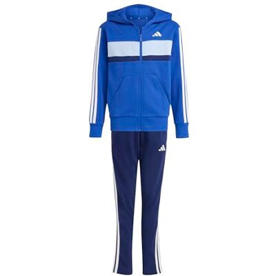 Adidas Unisex Kinder Seasonal Essentials Tiberio 3 Stripes Fleece Track Suit, team royal blue/white/glow blue, 7-8 Years Adidas Unisex Kinder Seasonal Essentials Tiberio 3 Stripes Fleece Track Suit, team royal blue/white/glow blue, 7-8 Years