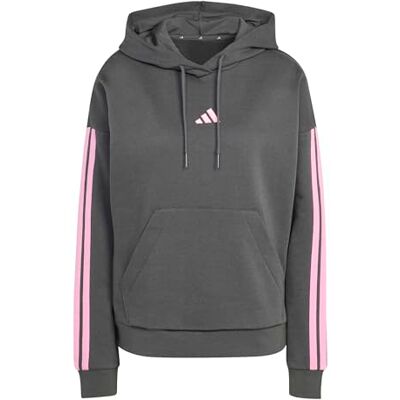 Adidas Women's Essentials 3-Stripes Fleece Hoodie, Grey six/st Tropic Bloom, S Adidas Women's Essentials 3-Stripes Fleece Hoodie, Grey six/st Tropic Bloom, S