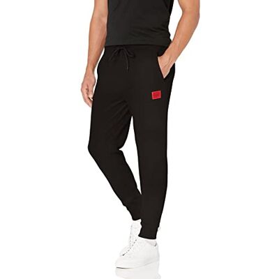 HUGO Herren Regular Fit Square Logo Jersey Drawstring Jogger Trainingshose, Rabenschwarz, Mittel HUGO Herren Regular Fit Square Logo Jersey Drawstring Jogger Trainingshose, Rabenschwarz, Mittel