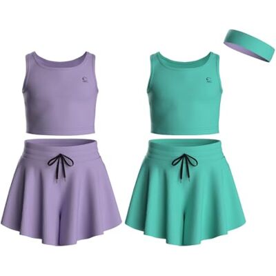 Essenclo Flowy Girls Butterfly Shorts Skirts w/Pockets & Athletic Sleeveless Tank Tops, Dance Tennis Cheer Running (5pc Set) E2106 Set-5-9-10 Essenclo Flowy Girls Butterfly Shorts Skirts w/Pockets & Athletic Sleeveless Tank Tops, Dance Tennis Cheer Running (5pc Set) E2106 Set-5-9-10
