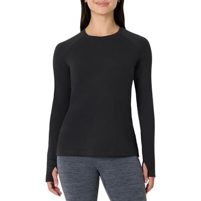 Amazon Essentials Damen Leichtes, Weiches und Elastisches Langarm-Laufoberteil (Athletic Performance) für den Lagenlook, Schwarz Space-dye, M Amazon Essentials Damen Leichtes, Weiches und Elastisches Langarm-Laufoberteil (Athletic Performance) für den Lagenlook, Schwarz Space-dye, M