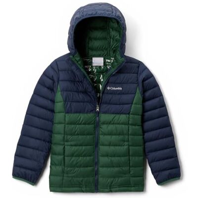 Columbia Jungen Powder Lite 2 Hooded Jacket Pufferjacke Mit Kapuze, Rain Forest, Collegiate Navy, 164 EU Columbia Jungen Powder Lite 2 Hooded Jacket Pufferjacke Mit Kapuze, Rain Forest, Collegiate Navy, 164 EU