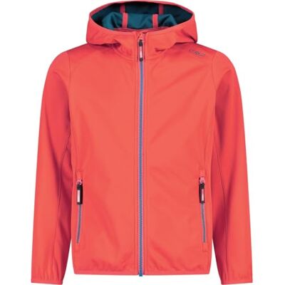 CMP Unisex Kinder Leichte Softshelljacke für Kinder mit Fester Kapuze Jacke Kokon-Mantel, Campari, 176 CMP Unisex Kinder Leichte Softshelljacke für Kinder mit Fester Kapuze Jacke Kokon-Mantel, Campari, 176