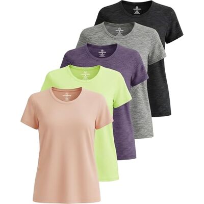 Real Essentials 5er-Pack: Damen Dry Fit Tech Stretch Kurzarm Rundhals Athletic T-Shirt, Set 11, X-Large Real Essentials 5er-Pack: Damen Dry Fit Tech Stretch Kurzarm Rundhals Athletic T-Shirt, Set 11, X-Large