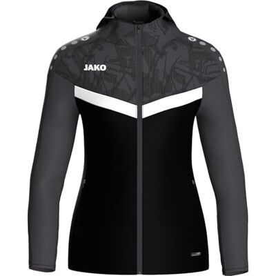 JAKO ICONIC Kapuzenjacke Gr. 38 Schwarz/Anthrazit Zipper Hoodie Damen, Bequeme Sweatjacke mit Keep Dry Funktion aus 100% recyceltem Polyester JAKO ICONIC Kapuzenjacke Gr. 38 Schwarz/Anthrazit Zipper Hoodie Damen, Bequeme Sweatjacke mit Keep Dry Funktion aus 100% recyceltem Polyester