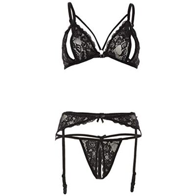 COTTELLI Collection Damen Juego De Liga De 3 Piezas Con Copa Abierta Y Entrepierna Abierta Unterw sche Set, Schwarz (Negro 001), XL EU COTTELLI Collection Damen Juego De Liga De 3 Piezas Con Copa Abierta Y Entrepierna Abierta Unterw sche Set, Schwarz (Negro 001), XL EU