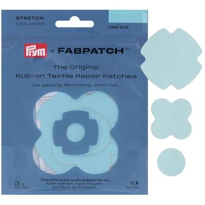 Prym 921009 FabPatch STRETCH Rub-on Patch Hellblau (3 Stück) – Selbstklebende bi-elastische Reparaturflicken für Sportbekleidung, Leggings, Jacken & Sneaker – Textilreparatur ohne Nähen & Bügeln Prym 921009 FabPatch STRETCH Rub-on Patch Hellblau (3 Stück) – Selbstklebende bi-elastische Reparaturflicken für Sportbekleidung, Leggings, Jacken & Sneaker – Textilreparatur ohne Nähen & Bügeln