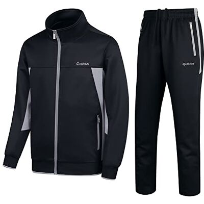 PUMPITU Herren Casual Athletic Trainingsanzug Jogginganzug Sportanzug Langarm Sweatsuit Set Full Zip Running Sport Jacke und Hose 2 Stück Outfits, Schwarz+ Grau, X-Large PUMPITU Herren Casual Athletic Trainingsanzug Jogginganzug Sportanzug Langarm Sweatsuit Set Full Zip Running Sport Jacke und Hose 2 Stück Outfits, Schwarz+ Grau, X-Large