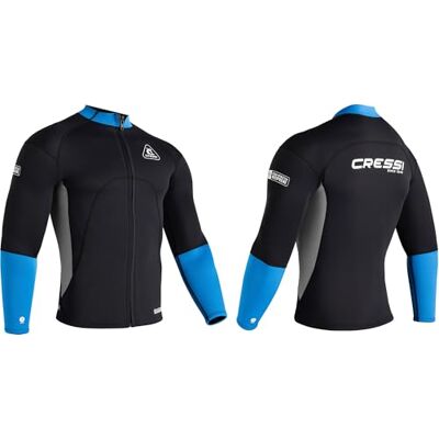 Cressi Guardian Man Neoprene Jacket Black/Blue 2mm, 3XL/7 Jacke aus Neopren 2mm, zum Schwimmen, Schnorcheln, Stand Up Paddling, Surfen, Kajakfahren und Wassersport, Schwarz/Blau, 3XL/7, Herren Cressi Guardian Man Neoprene Jacket Black/Blue 2mm, 3XL/7 Jacke aus Neopren 2mm, zum Schwimmen, Schnorcheln, Stand Up Paddling, Surfen, Kajakfahren und Wassersport, Schwarz/Blau, 3XL/7, Herren