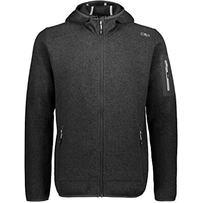 CMP , Knit tech fleece jacket with hood, NERO-GLACIER, 56 CMP , Knit tech fleece jacket with hood, NERO-GLACIER, 56