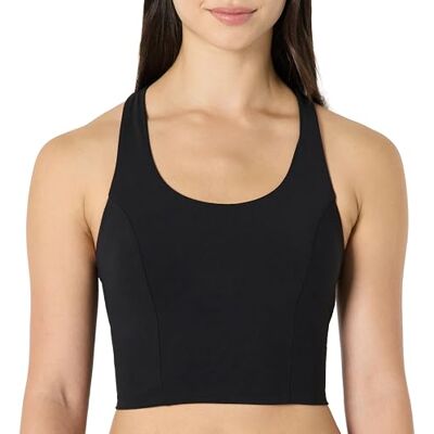 Amazon Essentials Damen Bauchfreies Trainings-Trägershirt mit mittlerer Stützkraft fürs Fitnessstudio, mit Ringerrücken und integriertem BH für Sport und Freizeit, Schwarz, S Amazon Essentials Damen Bauchfreies Trainings-Trägershirt mit mittlerer Stützkraft fürs Fitnessstudio, mit Ringerrücken und integriertem BH für Sport und Freizeit, Schwarz, S