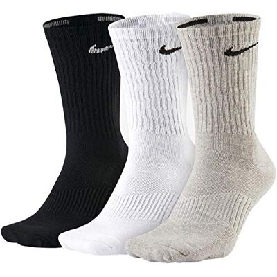 NIKE Unisex Trainingssocken 3 Paar Lightweight Crew, Mehrfarbig (Grey Heather/White/Black), Gr. 42-46 (Herstellergröße:L) NIKE Unisex Trainingssocken 3 Paar Lightweight Crew, Mehrfarbig (Grey Heather/White/Black), Gr. 42-46 (Herstellergröße:L)