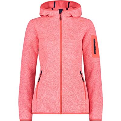CMP Damen-Knit-Tech-Jacke mit fester Kapuze, Rotes Fluo-Weiß, D38 CMP Damen-Knit-Tech-Jacke mit fester Kapuze, Rotes Fluo-Weiß, D38