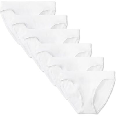 Amazon Essentials Damen Bikini-Unterhosen aus Baumwolle (in Übergröße erhältlich), 6er Pack, Weiß, 42 Amazon Essentials Damen Bikini-Unterhosen aus Baumwolle (in Übergröße erhältlich), 6er Pack, Weiß, 42