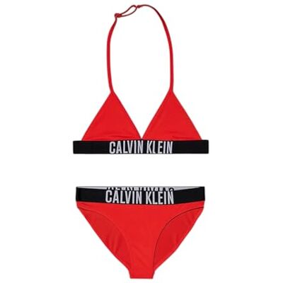 Calvin Mädchen Bikini Triangle Set mit Logobund, Rot (Flaming Chili), 8-10 Jahre Calvin Mädchen Bikini Triangle Set mit Logobund, Rot (Flaming Chili), 8-10 Jahre