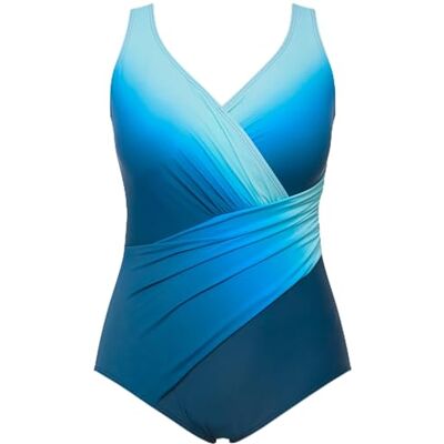Ulla Popken Damen große Größen Übergrößen Plus Size Badeanzug, Farbverlauf, Softcups, V-Ausschnitt, recycelt Petrol 56 824243750-56 Ulla Popken Damen große Größen Übergrößen Plus Size Badeanzug, Farbverlauf, Softcups, V-Ausschnitt, recycelt Petrol 56 824243750-56