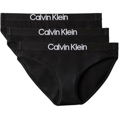 Calvin Damen 3er Pack Slips Bikini Form mit Logobund, Schwarz (Black/Black/Black), XL Calvin Damen 3er Pack Slips Bikini Form mit Logobund, Schwarz (Black/Black/Black), XL