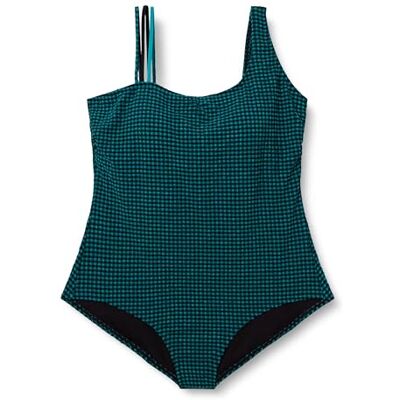 Ulla Popken Damen große Größen Übergrößen Plus Size Badeanzug, Strukturkaro, Softcups, recycelt Ulla Popken Damen große Größen Übergrößen Plus Size Badeanzug, Strukturkaro, Softcups, recycelt