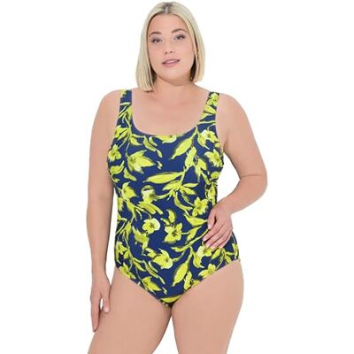 Ulla Popken Damen große Größen Übergrößen Plus Size Badeanzug, floraler Druck, ohne Softcups Marine 50+ 837602740-50+ Ulla Popken Damen große Größen Übergrößen Plus Size Badeanzug, floraler Druck, ohne Softcups Marine 50+ 837602740-50+