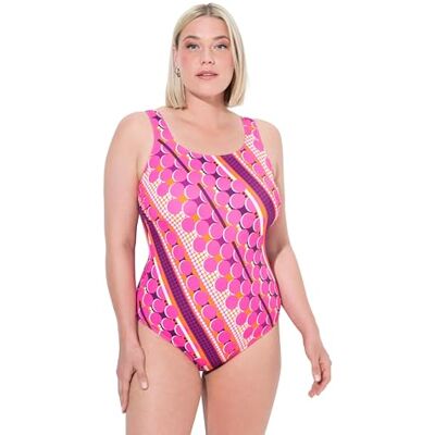 Ulla Popken Damen große Größen Übergrößen Plus Size Badeanzug, Punkte, ohne Softcups, Rundhals hibiskuspink 46 836852510-46 Ulla Popken Damen große Größen Übergrößen Plus Size Badeanzug, Punkte, ohne Softcups, Rundhals hibiskuspink 46 836852510-46