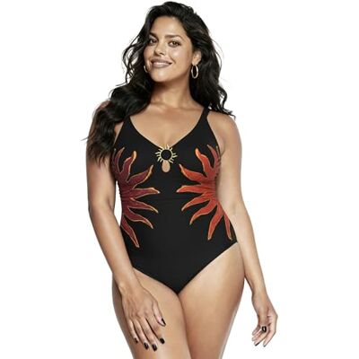 Ulla Popken Damen große Größen Übergrößen Plus Size Badeanzug, Sonnen, Softcups, Keyhole, recycelt schwarz 50 847130100-50 Ulla Popken Damen große Größen Übergrößen Plus Size Badeanzug, Sonnen, Softcups, Keyhole, recycelt schwarz 50 847130100-50