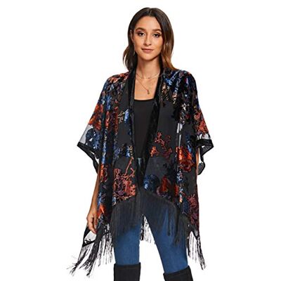 MJ SERECA Women's Burnout Velvet Kimono Cardigan Cover Up mit Quaste MJ SERECA Women's Burnout Velvet Kimono Cardigan Cover Up mit Quaste