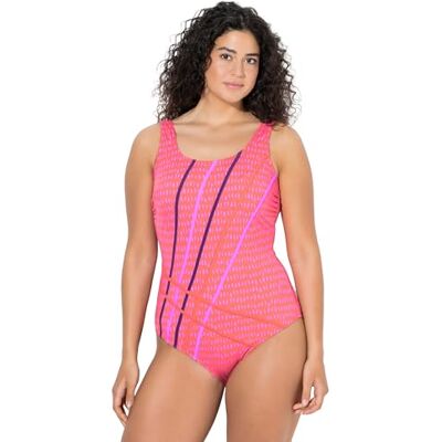 Ulla Popken Damen große Größen Übergrößen Plus Size Badeanzug, Piping, ohne Softcups, Punkte neon rot 42 846212579-42 Ulla Popken Damen große Größen Übergrößen Plus Size Badeanzug, Piping, ohne Softcups, Punkte neon rot 42 846212579-42