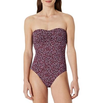 Amazon Essentials Damen Einteiliger Bandeau-Badeanzug, Ziegelrot, Lila, Leopardenmuster, 46 Amazon Essentials Damen Einteiliger Bandeau-Badeanzug, Ziegelrot, Lila, Leopardenmuster, 46