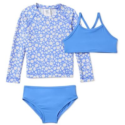 Amazon Essentials Mädchen 3-teiliges Rashguard-Bikini-Set, Blau/Streublumen, 10 Jahre Amazon Essentials Mädchen 3-teiliges Rashguard-Bikini-Set, Blau/Streublumen, 10 Jahre