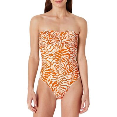 Amazon Essentials Damen Einteiliger Bandeau-Badeanzug, Rostorange Abstrakte Handflächen, 36 Amazon Essentials Damen Einteiliger Bandeau-Badeanzug, Rostorange Abstrakte Handflächen, 36