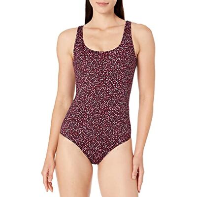 Amazon Essentials Damen Einteiliger bedeckender Badeanzug mit Rundhalsausschnitt (in Übergröße erhältlich), Ziegelrot Leopardenmuster, 4XL Große Größen Amazon Essentials Damen Einteiliger bedeckender Badeanzug mit Rundhalsausschnitt (in Übergröße erhältlich), Ziegelrot Leopardenmuster, 4XL Große Größen