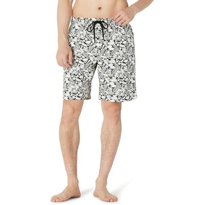 Amazon Essentials Herren Badeshorts Lang Badehose Herren 23cm mit Netzfutter, Taschen und Kordelzugverschluss, Schwarz Elfenbein Tropische Blätter, L Amazon Essentials Herren Badeshorts Lang Badehose Herren 23cm mit Netzfutter, Taschen und Kordelzugverschluss, Schwarz Elfenbein Tropische Blätter, L