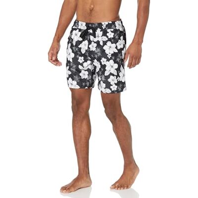 Amazon Essentials Herren Badeshorts Badehose Herren Kurz mit Netzfutter, Taschen und Kordelzugverschluss, Schwarz Hibiskusblume, L Amazon Essentials Herren Badeshorts Badehose Herren Kurz mit Netzfutter, Taschen und Kordelzugverschluss, Schwarz Hibiskusblume, L