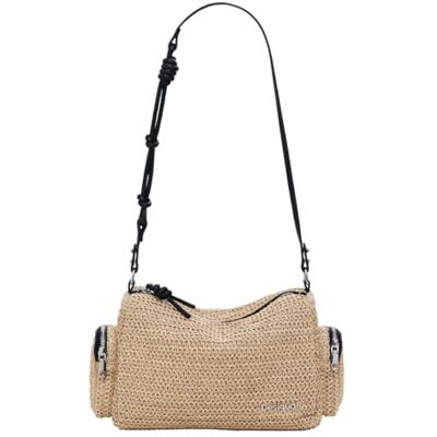 Desigual Logo Raffia Shoulder Bag Natural Desigual Logo Raffia Shoulder Bag Natural