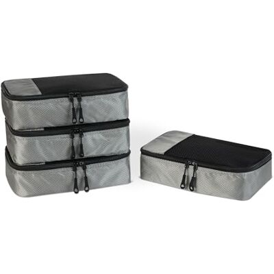 Amazon Essentials 4-teiliges Packwürfel-Reisezubehörset, Gepäckorganizer mit Doppelreißverschluss, Netzoberseite, Polyester, klein, grau (früher Amazon Basics) Amazon Essentials 4-teiliges Packwürfel-Reisezubehörset, Gepäckorganizer mit Doppelreißverschluss, Netzoberseite, Polyester, klein, grau (früher Amazon Basics)