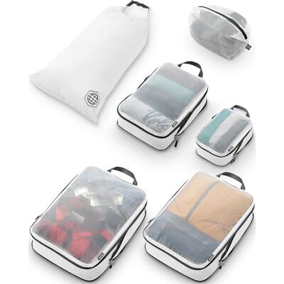 TRIPPED Travel Gear Großes Packwürfel-Set mit durchsichtigem Netz, Kompressions-Verpackungswürfel, Reise-Organizer (weiß) TRIPPED Travel Gear Großes Packwürfel-Set mit durchsichtigem Netz, Kompressions-Verpackungswürfel, Reise-Organizer (weiß)