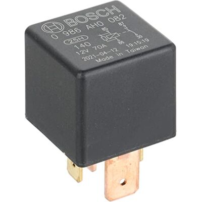 Bosch 0986AH0082 Leistungsrelais 12V 70A, IP5K4, Betriebstemperatur von -40° bis 125°, Schließer-Relais, 4 Pins Bosch 0986AH0082 Leistungsrelais 12V 70A, IP5K4, Betriebstemperatur von -40° bis 125°, Schließer-Relais, 4 Pins