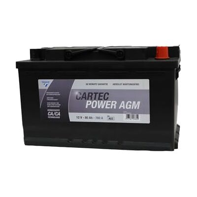 Cartec Autobatterie POWER AGM 80 AH / 800 A KSN A03, Starterbatterie mit langer Lebensdauer, auslaufsicher, geeignet für alle Fahrzeuge, besonders für Start-Stopp-Systeme, schwarz Cartec Autobatterie POWER AGM 80 AH / 800 A KSN A03, Starterbatterie mit langer Lebensdauer, auslaufsicher, geeignet für alle Fahrzeuge, besonders für Start-Stopp-Systeme, schwarz