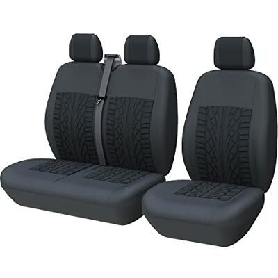TOYOUN Universal Auto-Sitzbezüge für Transporter LKW Vorn Autositzbezüge 3D-Reifen-Spur-Muster Sitzbezug Fahrersitz + 2er Beifahrersitzbank Schonbezüge Schwarz TOYOUN Universal Auto-Sitzbezüge für Transporter LKW Vorn Autositzbezüge 3D-Reifen-Spur-Muster Sitzbezug Fahrersitz + 2er Beifahrersitzbank Schonbezüge Schwarz