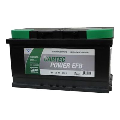 Cartec Autobatterie POWER EFB 75 AH / 730 A KSN E04, Starterbatterie mit langer Lebensdauer und verbesserter Ladeeffizienz, für moderne und ältere Fahrzeuge, geeignet für Start-Stopp-Systeme, schwarz Cartec Autobatterie POWER EFB 75 AH / 730 A KSN E04, Starterbatterie mit langer Lebensdauer und verbesserter Ladeeffizienz, für moderne und ältere Fahrzeuge, geeignet für Start-Stopp-Systeme, schwarz