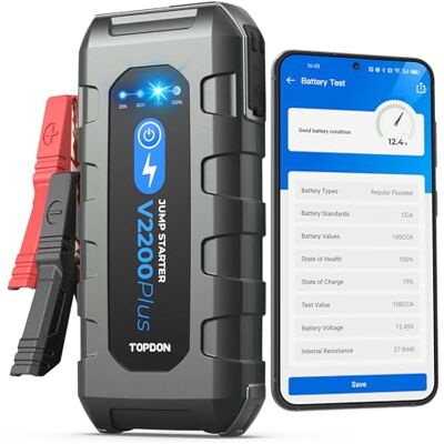 TOPDON V2200 Plus Starthilfe Powerbank & Batterietester 2-in-1 2200A Booster Jump Starter für bis zu 8L Gas/6L Diesel Motoren 12V Autobatterie Starthilfe TOPDON V2200 Plus Starthilfe Powerbank & Batterietester 2-in-1 2200A Booster Jump Starter für bis zu 8L Gas/6L Diesel Motoren 12V Autobatterie Starthilfe
