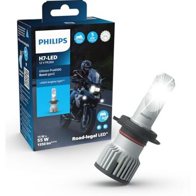 Philips Ultinon Pro6000 Boost gen2 H7-LED Moto, Scheinwerferlampe mit Straßenzulassung für Motorräder*, +450% helleres Licht** Philips Ultinon Pro6000 Boost gen2 H7-LED Moto, Scheinwerferlampe mit Straßenzulassung für Motorräder*, +450% helleres Licht**