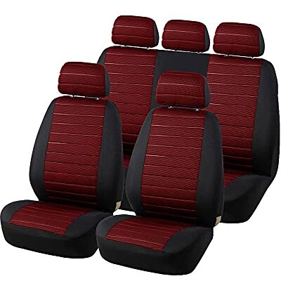 TOYOUN Autositzbezüge Full Set Universal Fit Jacquard Tuch Auto Sitzbezüge Set Rot Sitzbezüge Auto Set Stoff Universal Autositzbezüge Sitzschoner Auto Schonbezug Autositz Rot TOYOUN Autositzbezüge Full Set Universal Fit Jacquard Tuch Auto Sitzbezüge Set Rot Sitzbezüge Auto Set Stoff Universal Autositzbezüge Sitzschoner Auto Schonbezug Autositz Rot