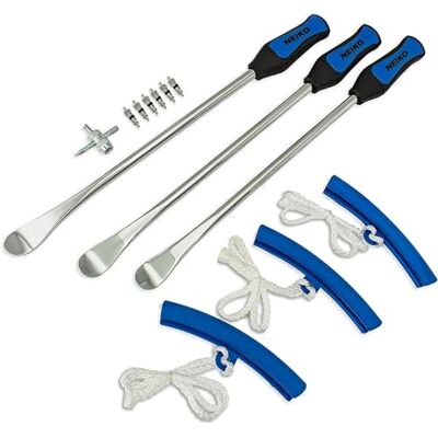 Neiko 20601A 36,8 cm Stahl-Reifenlöffel-Werkzeug-Set, Reifenwerkzeuge enthalten 3 Reifenlöffel, 3 Stück Felgenschutz, Ventilwerkzeug, 6 Ventilkerne, Motorrad-Reifenmontierer, Dirtbike-Reifenheber Neiko 20601A 36,8 cm Stahl-Reifenlöffel-Werkzeug-Set, Reifenwerkzeuge enthalten 3 Reifenlöffel, 3 Stück Felgenschutz, Ventilwerkzeug, 6 Ventilkerne, Motorrad-Reifenmontierer, Dirtbike-Reifenheber